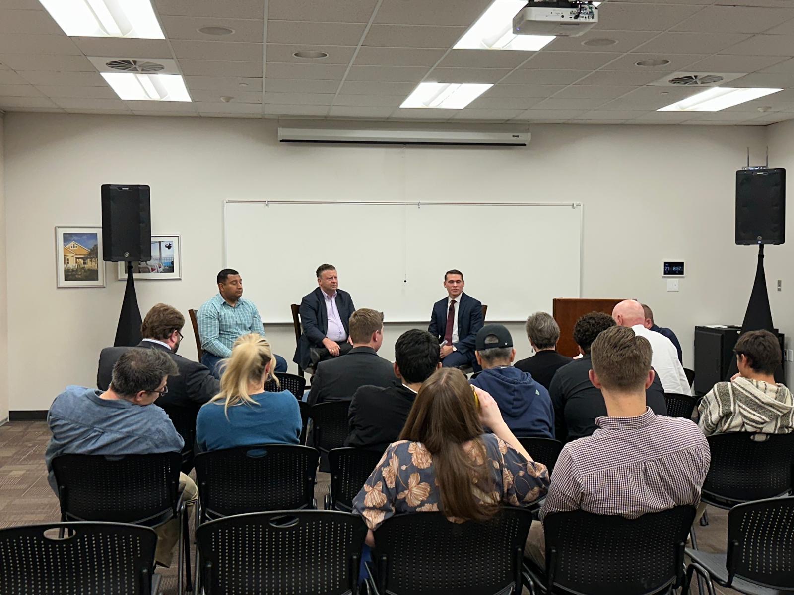 Audience attending the inaugural Utah Emerging Leaders Forum with Councilman Carlos Moreno, Senator Todd Weiler, and moderator Seth A. Villagomez