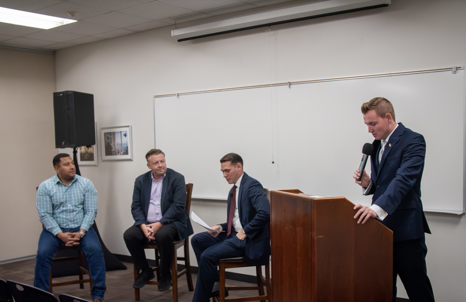 From left, Salt Lake County Councilman Carlos Moreno, Utah State Senator Todd Weiler, UELF President Seth A. Villagomez, and Benjamin Preece opening the inaugural Utah Emerging Leaders Forum